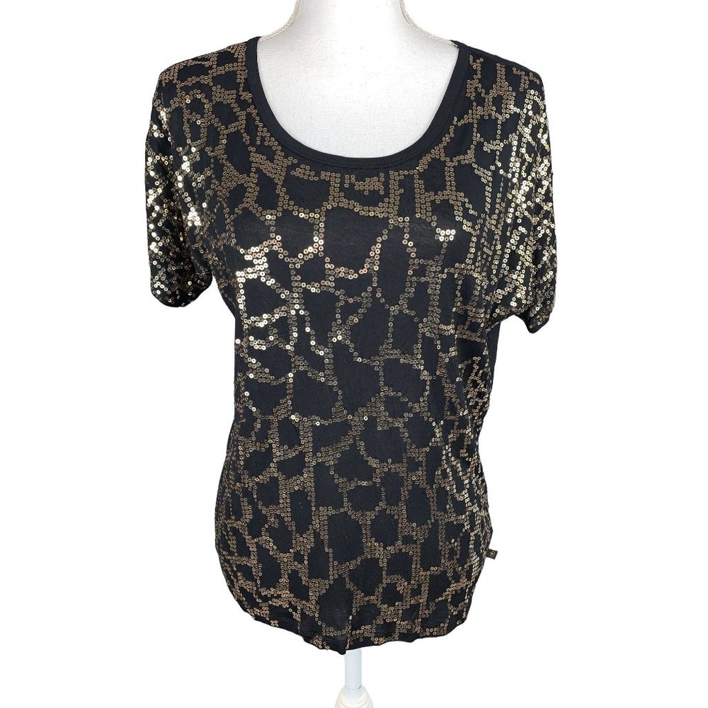Michael Kors Gold Sequined Blouse Size Medium Petite